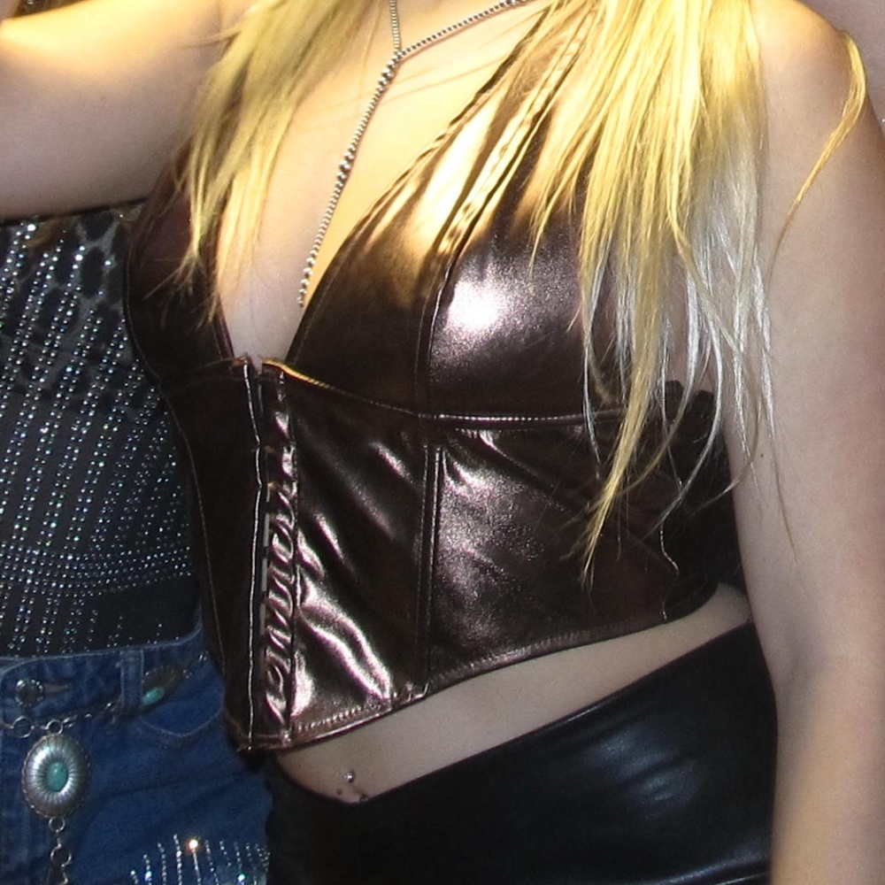 Windsor Metallic Brown Pleather Halter Top